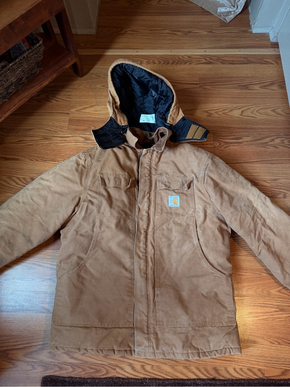 Vintage Carhartt Jacket Quilted Lining Brown Duck Hooded USA L
